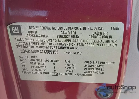 2007 Chevrolet Hhr Lt z USA, uszkodzony, nr VIN 3GNDA33P47S589153